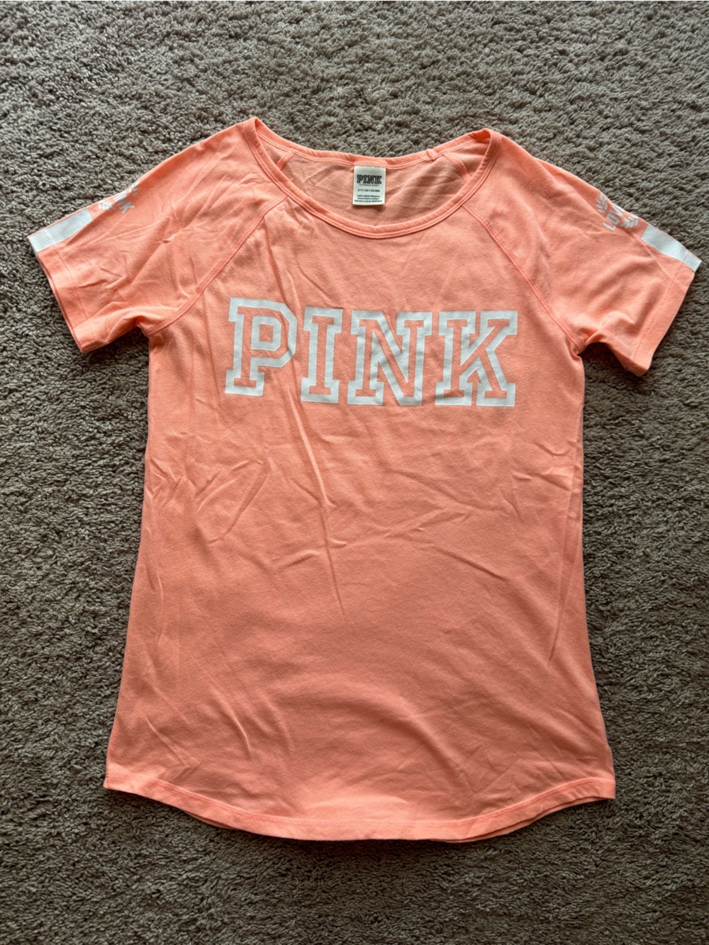 PINK Victoria's Secret Coral scoop neck with White Logo Size S